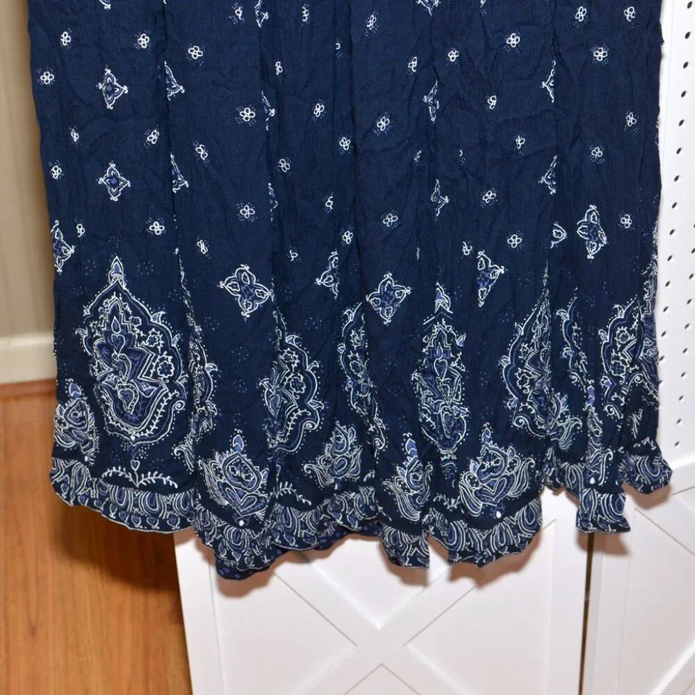 Plus Size 1X The Vermont Country Store Navy Blue Crinkle Full Maxi Skirt - Picture 3 of 14